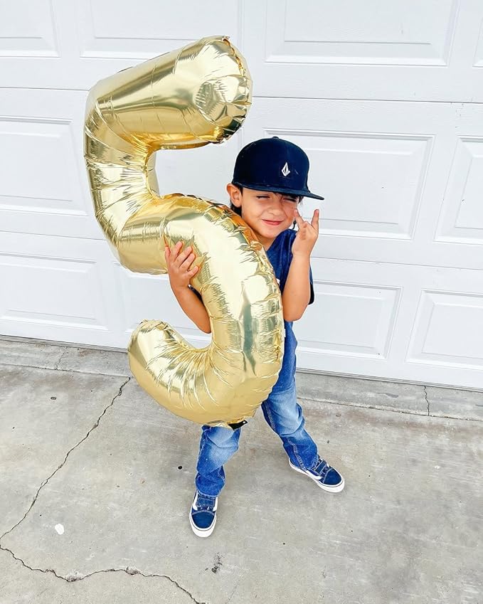 Champagne Gold Number 5 Balloon 40 Inch, White Gold 5 Balloon Number, 5th Birthday Decorations, Light Gold Party Supplies for Boys Girls