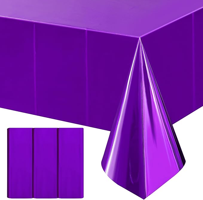 3pcs Lavender Purple Foil Metallic Tablecloth Shiny Party Table Cloth 54 * 72 Disposable Rectangle Decoration for Halloween Thanksgiving Christmas Graduation Birthday Party