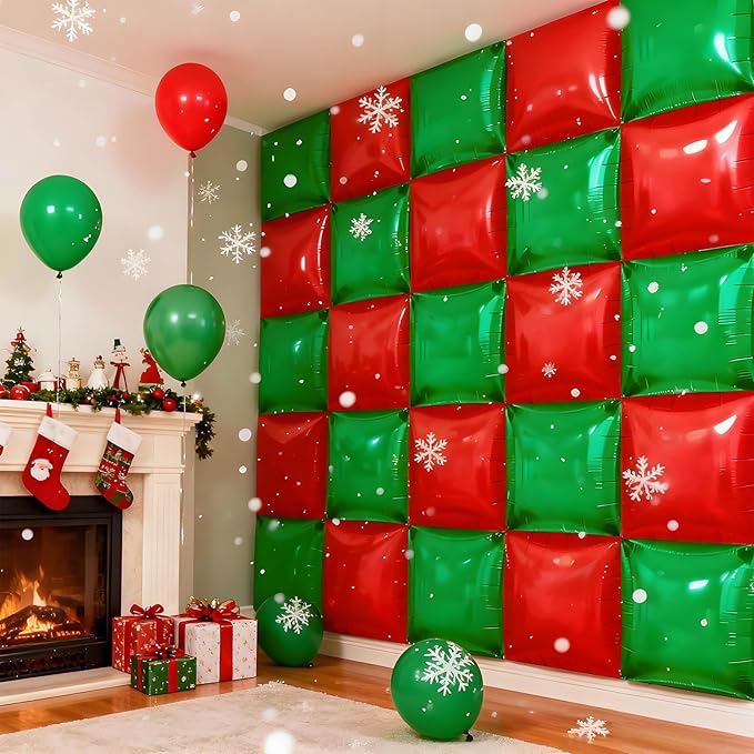 36Pcs Red and Green Square Foil Balloons Wall Backdrop, Double Sided Metallic Foil Balloons Tunnel Arch Garland Kit for Photo Booth Birthday Wedding Halloween Christmas Party Decorations