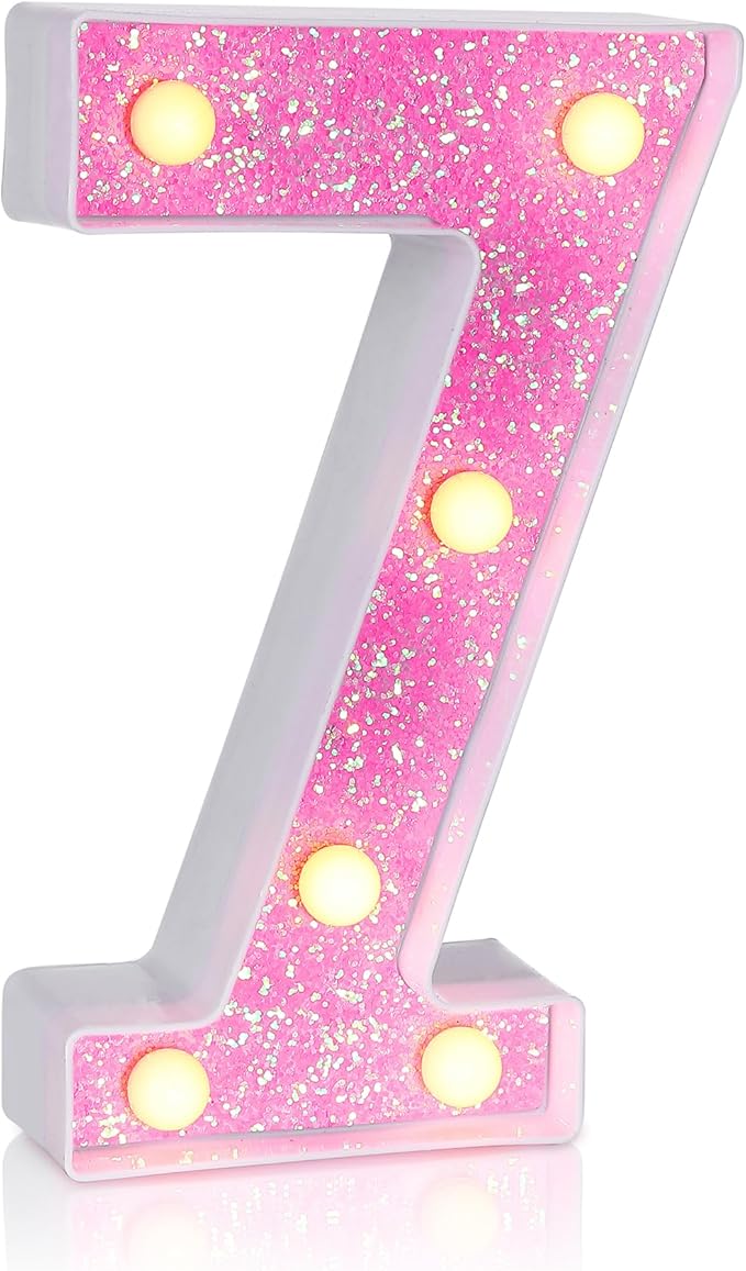 Foaky Pink Light up Letters，Pink Party Decorations,Girls Room Decor,Glitter Marquee Numbers,Alphabet Letter Sign for Night Light Birthday Party Girls Gifts, Home Bar Decoration (7)