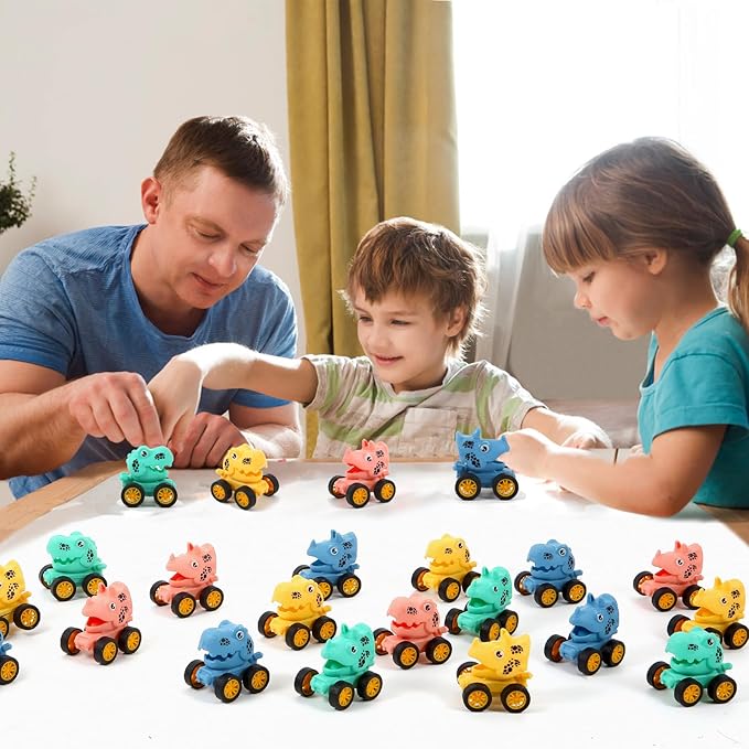 18Pcs Dinosaur Pull Back Cars Set for Kids Toddlers, Bulk Mini Racing Vehicles Toys Party Favors, Pinata Fillers, Goodie Bag Stuffers, Classroom Prizes for Boys Girls