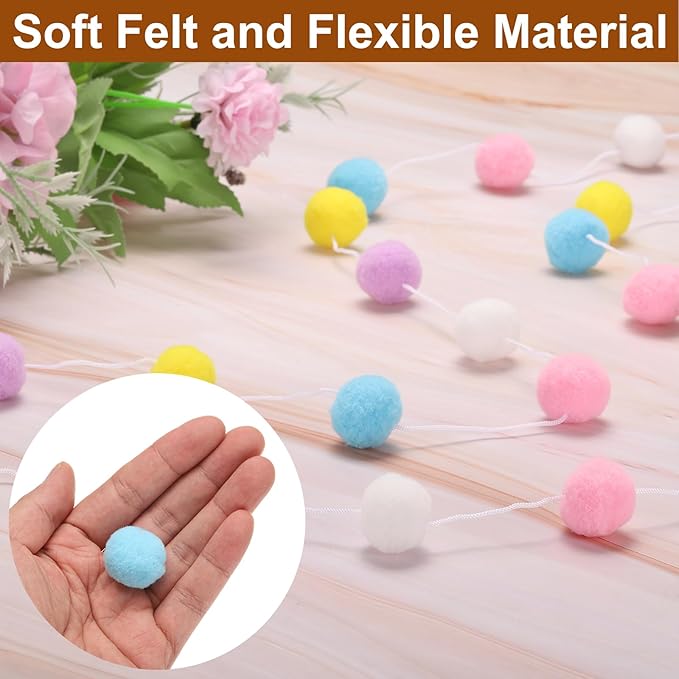 uxcell 2pcs Pom Pom Garland 6.6 Ft 30 Balls Colorful Felt Ball Garland for Wall Christmas Tree Decor Birthday Banner Easter Party Decorations, Light Pink, Grey, Blue