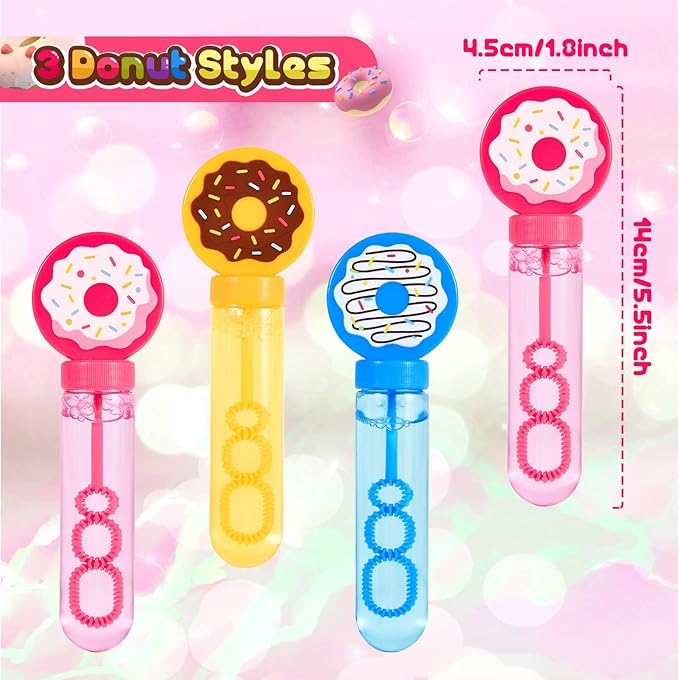 Winrayk Donut Bubble Wands for Kids Party Favors, 24 Large Bubbles Bulk, Carnival Prizes Easter Goody Bag Stuffers Pinata Filler Birthday Gift, Girls Boys Summer Beach Outdoor Toys Donut Party Favors