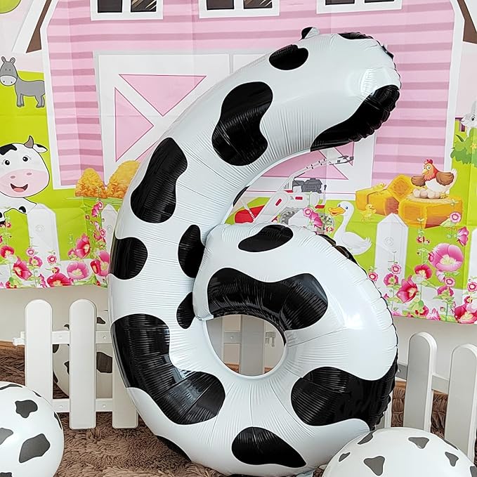 Cow Print Balloon Birthday Decorations Supplies,40 inch Number 6 Balloon | Cowgirl Theme Number Balloons for 6st Birthday Party | Farm Barn Decor for kids
