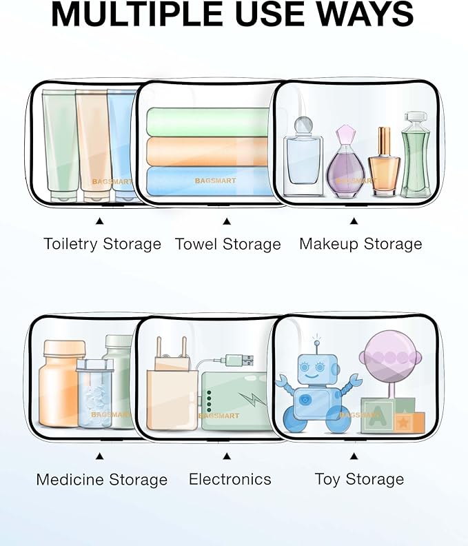 BAGSMART Clear Toiletry Bag, TSA Approved Travel Toiletry Bag Carry On Travel Accessories Bag Airport Airline Quart Size Bags water-resistant Makeup Bag for Women