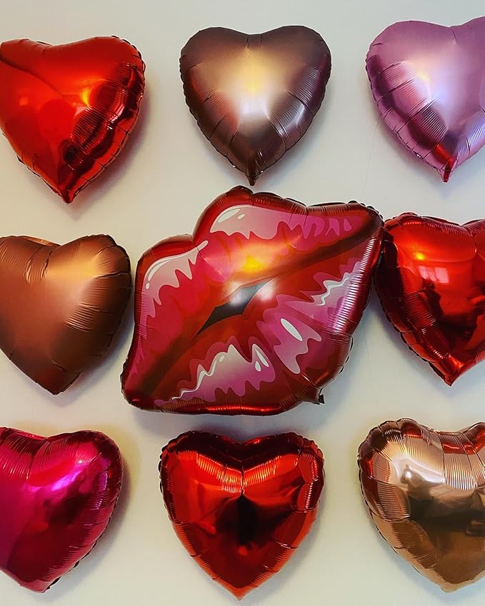 12 Pcs Red Heart Shaped Metallic Balloons 18 Inch Valentine Balloons for Valentines Day Bridal Shower Wedding Party Decorations (Red,Wine Red,Pink, Hot Pink)