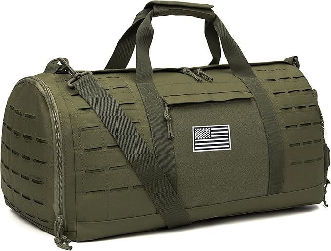 QT&QY 40L Military Tactical Duffle Bag For Men Sport Gym Bag Fitness Tote Travel Duffle Bag Training Workout Bag With Shoe Compartment Basketball Football Weekender Bag