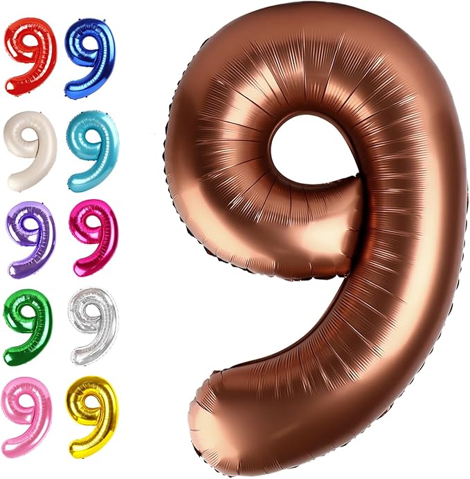 Big Coffee Brown 40 Inch 9 Balloon Number, Jumbo Giant 9th 19 29 39 49 99 Birthday Party Decorations, Large Dark Brown Foil Balloons Anniversary Birthday Party Engagement Decorations