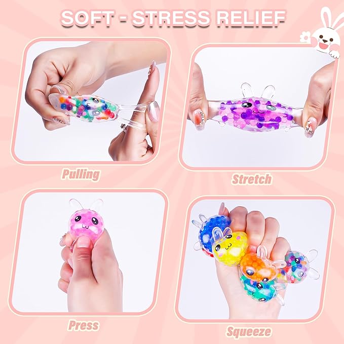 Exun 12 Pcs Easter Bunny Mini Squeeze Balls, Easter Basket Stuffers, Easter Egg Fillers, Squishies Stress Relief Fidget Toys for Kids Boys Girls Toddlers Gifts Party Favors