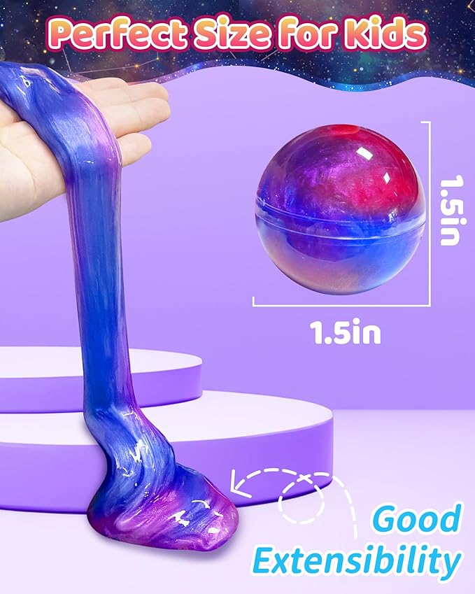 24 Pack Galaxy Slime Party Favors, Non-Sticky, Stress Relief Treasure Box Toys for Classroom Prizes Party Supplies, Student Gifts Goodie Bags Stocking Stuffers for Kids Boys Girls