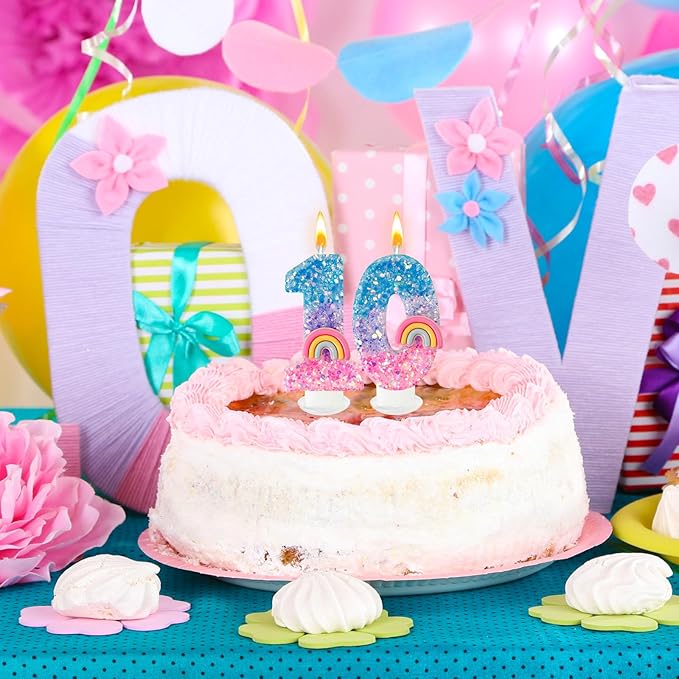 Rainbow Birthday Number Candles, Number 10 Candles, Cupcake Decorations, Macaron Birthday Cake Decorations, Cartoon Theme Party Supplies (Number 10)