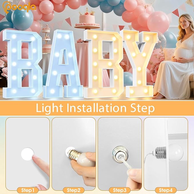Pooqla 3FT Marquee Light Up Letters, Giant LED Sign Big Mosaic Marquee Letters 3 Feet for Balloons Birthday Anniversary Wedding Party Decoration, Cool White and Warm White Letter W