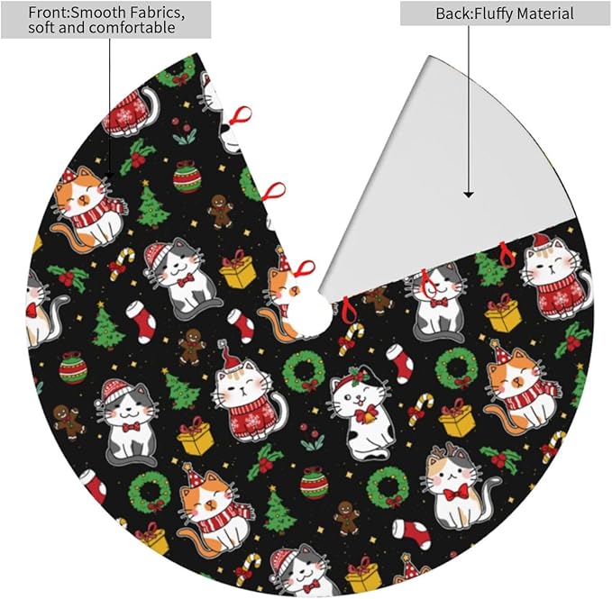 Funny Cats Christmas Tree Skirt, 30 Inch Xmas Tree Mat for Holiday Party Home Decor Indoor Outdoor Use with Adorable Cat Designs 36"