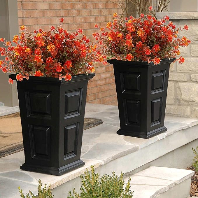 RECUTMS 8 Bundles Artificial Fall Flowers No Fade Faux Autumn Plants, Fake Indoor Outdoor Greenery Decorations for Thanksgiving Christmas Wedding Party Home Garden Fireplace Décor (Green Orange)