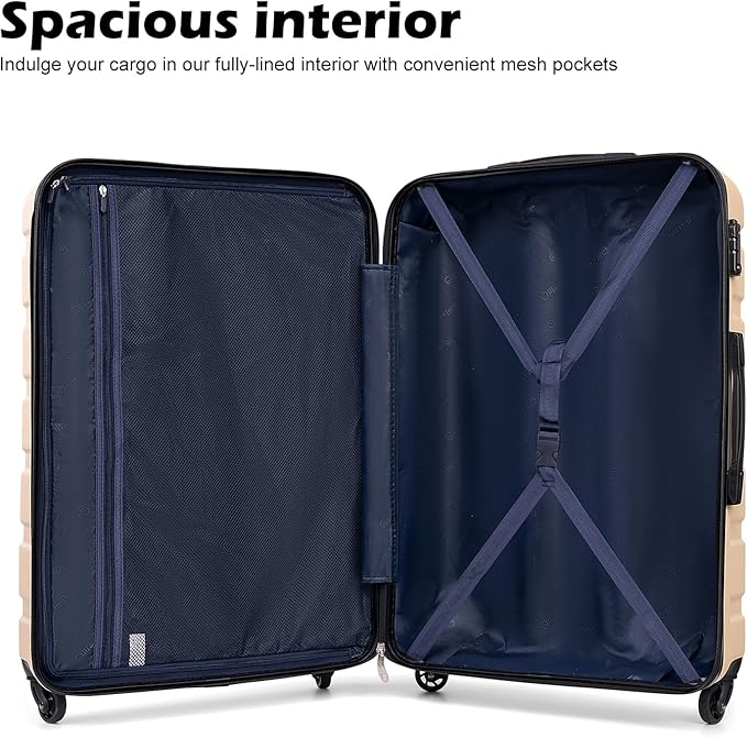 Coolife Luggage 3 Piece Set, Lightweight Durable Hardshell Suitcase set with 360° Spinner Wheels, TSA-approved Lock, Checked Family Travel Luggage sets, 20/24/28 Inch, Apple Green