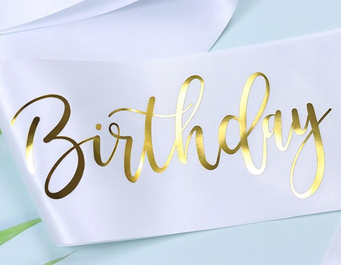 Happy 28th Birthday Sash for Women,Men,Girls and Boys,It's my 28th Birthday Sash White with Gold Foil Lettering.