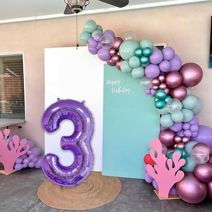 Purple 2 Balloon Number,40 Inch Number 2 Balloon Big Purple 2 Foil Mylar Helium Balloon for Birthday Party Decorations