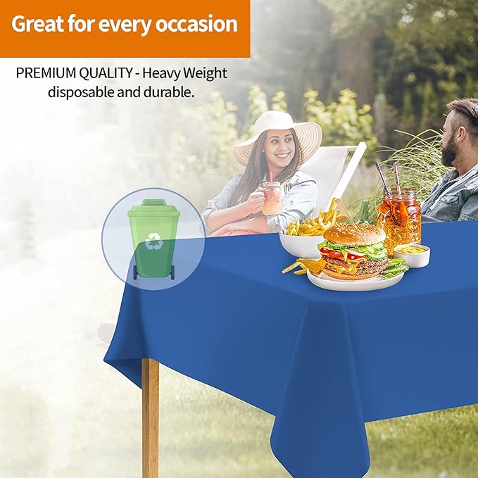 Blue Disposable Plastic Tablecloth for Rectangle Tables (12 Pack) Premium Decorative Table Cloths for Parties, Events & Weddings, Indoors & Outdoors, 54 x 108 inches, Plastic Table Cover