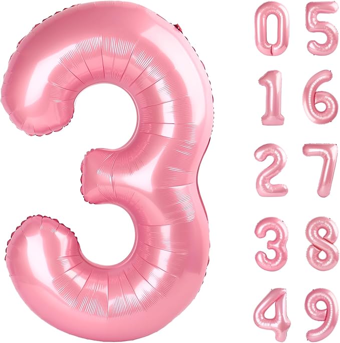 40 Inch Pearlescent Pink 3 Large Number Balloon, 3 13 23 30 33 36 38 Pearl Pink Birthday Party Decorations, Number Three Foil Balloons for Anniversary Party Graduations Celebration Supplies