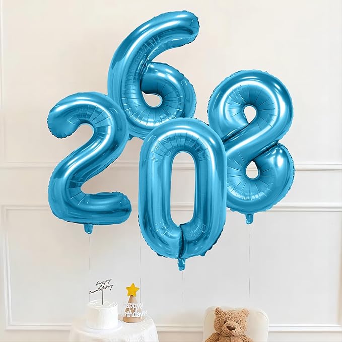 Blue 0 Number Balloon, 40 Inch, Premium Mylar, Reusable, for Birthday Party Decoration