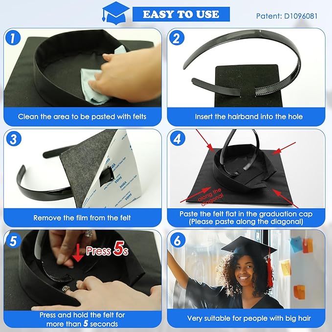 Graduation Cap Headband, Firm Anti-fall HairBand for Graduation Hat, Graduation Gifts Hat Accessories for Graduates, Students, Women (Grad Cap Not Included)