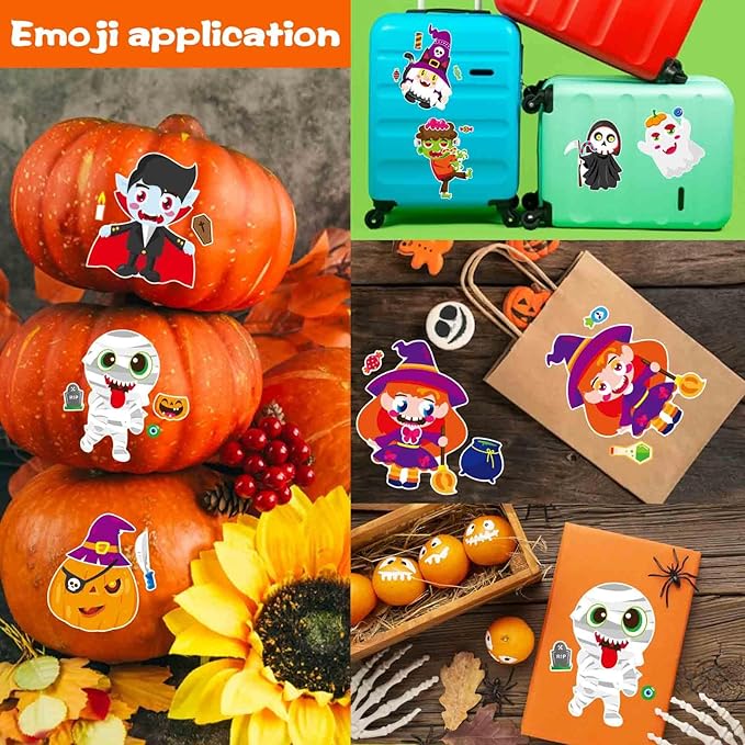 24 PCS Halloween Make-a-face Stickers for Kids Make Your Own Stickers Halloween Party Favors Trick or Treat Party Game Crafts Activities