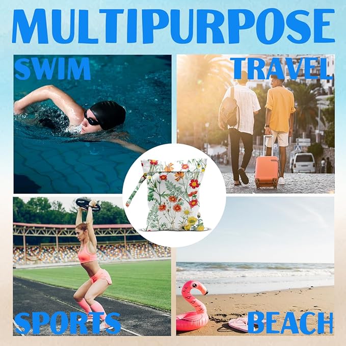 Beach Essentials, Wet Bag for Swimsuit Dirty Clothes Yoga Gym Diaper, Wet Dry Bag, Beach Vacation Essential for Travel Poor Bathing Summer Vintage Flower Gifts