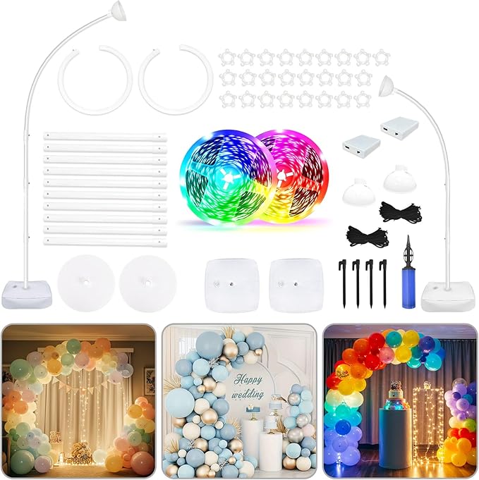 OurWarm 8.2FT & 6FT Lighted Balloon Arch Kit, Free Bending Top Balloon Arch Stand with Base, Half Arch Balloon Stand for Floor Balloon Column Kit for Wedding Birthday Baby Shower Party Decorations