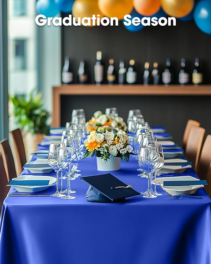 Pureegg Plastic Table Cloth Disposable 8 Pack, 54 x 108 Inch Table Cloths, Graduation Decorations Class of 2026, Graduation Party Tablecloths, Rectangle, Plastic Cover, Leakproof & Sturdy, Blue