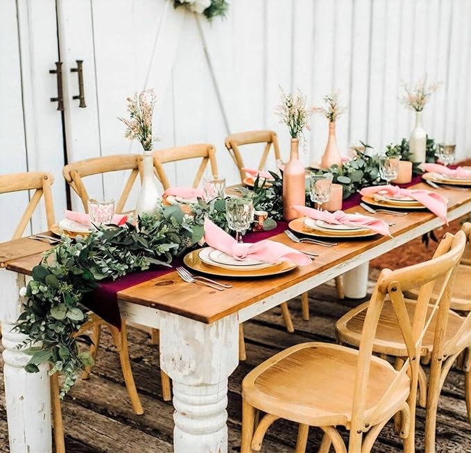 Ouddy Decor Eucalyptus Garland 6.56 Ft Lush Silver Dollar Leaves Boxwood Artificial Faux Greenery Vines for Baby Shower Wedding Party Table Runner Room Home Mantle Decor