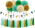 Sage-Green Beige-Gold Baby Bridal-Shower Decorations - 30pcs Rustic Wedding Tissue Pom Poms,Tassel Garland Banner,Birthday Gender Reveal Bachelorette Engagement Party Decor Bunting Lasting Surprise