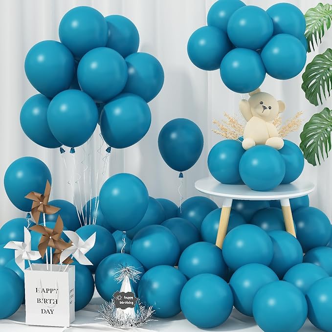 Peacock Blue Balloons 5 Inch, 60Pcs Small Turquoise Balloon Teal Blue Latex Balloons 5'' Mini Matte Dark Teal Aqua Blue Helium Balloons for Birthday Baby Shower Wedding Whale Party Decorations