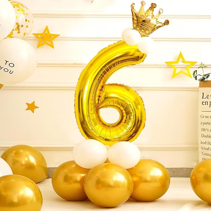 16 In Gold Large Numbers Balloons 0-9, Self Inflating Number 6 Balloons for Boys Girls, Big Gold Digit 6 Balloons for Women Men Birthday Party Anniversary Wedding Supplies Decorations