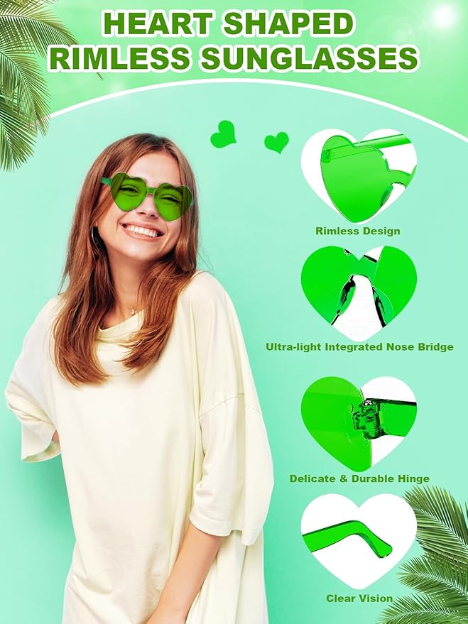 12 Pairs Heart Shaped Sunglasses for Women Colorful Glasses Fun Trendy Transparent Heart Sunglasses Party Favor