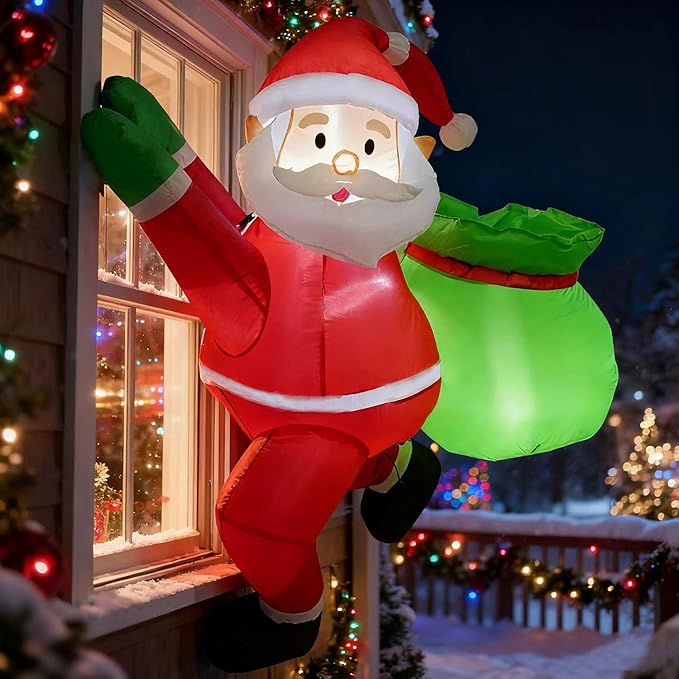 4FT Christmas Inflatable Santa Claus Outdoor Decorations Built-in Bright LEDs, Xmas Santa Carrying Present Sack, for Window Wall Roof Yard Garden Lawn Home Party