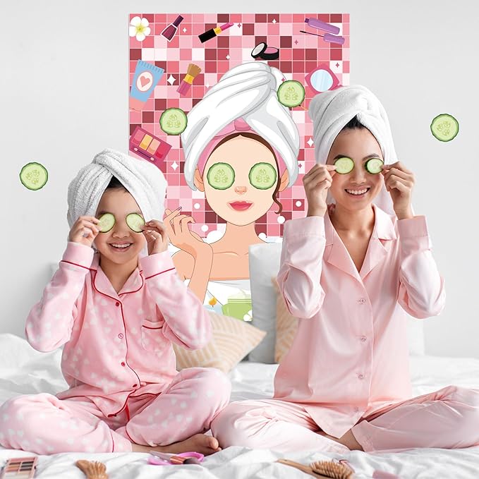 Hooqict Spa Party Games Pin The Cucumbers on The Girl Spa Birthday Party Supplies for Kids Girls Women, Large Sleepover Slumber Pin The Games Poster with 42 Cucumber Stickers