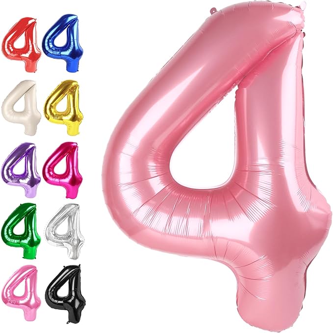 40 Inch Pearlescent Pink Large Number 4 Balloons, Giant Foil Number Four 14 24 34 40 44 Balloons, Pearl Pink Mylar Big Balloon for Anniversary Graduation Decorations