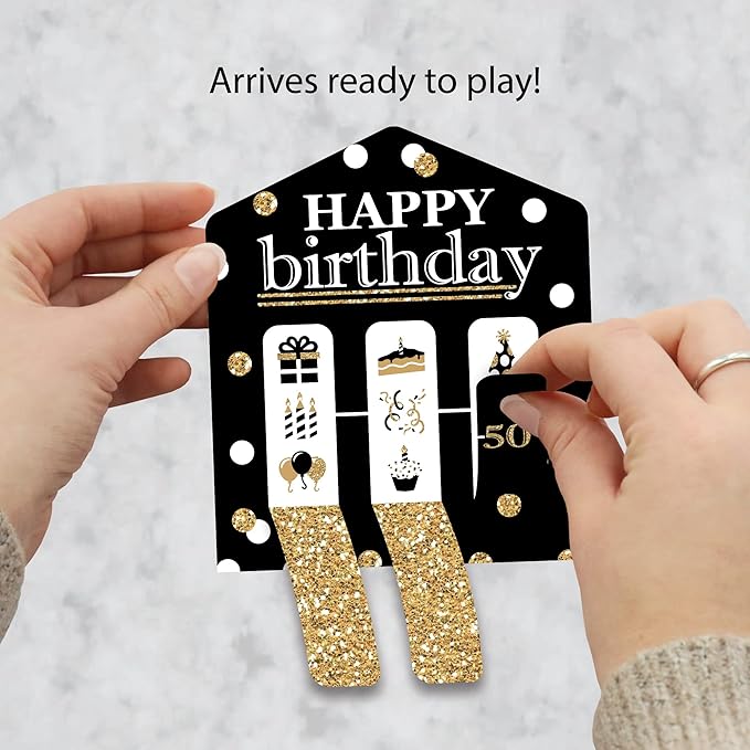 Big Dot of Happiness Adult 50th Birthday - Gold - Birthday Party Game Pickle Cards - Pull Tabs 3-in-a-Row - Set of 12