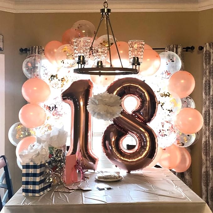 Rose Gold Number 18 Mylar Foil Balloons, 40 Inch Giant 18th Birthday Balloons for Girls, Rose Gold Number 1 & 8 Helium Balloon for Women 18th Anniversary Party Decorations Supplies