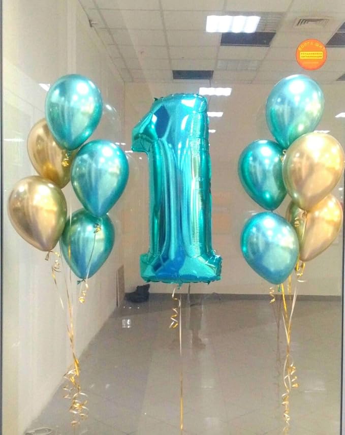 1 Balloon Number, 40 Inch Blue-Green Balloons for Birthday Party Decoration, Foil Number Ballon for 1, 10, 11, 12, 13, 21, 100 Celebration, Boy and Girl Birthday, Baby Shower, Anniversary Decor
