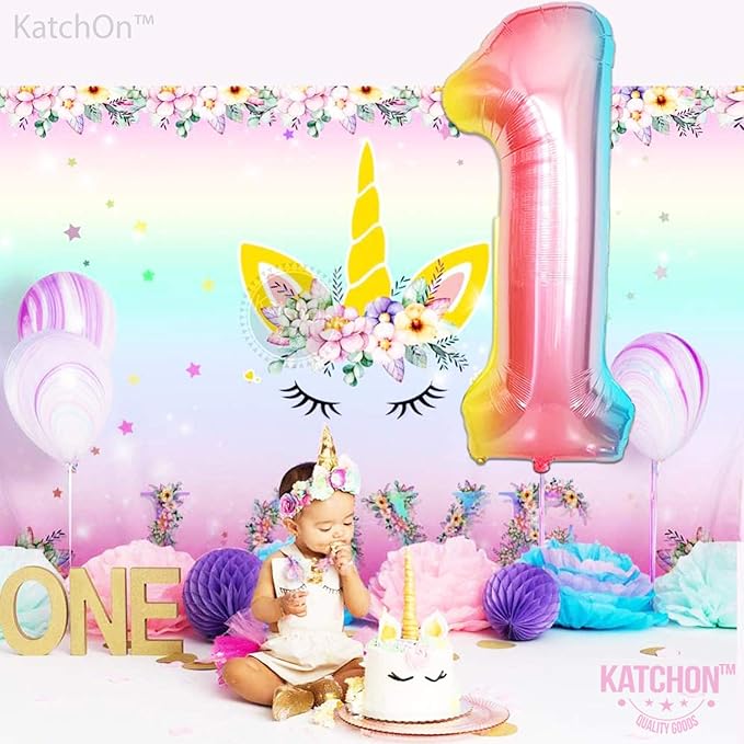 KatchOn, Giant 40 Inch, Rainbow Number 1 Balloons - Number One Balloon for First Birthday | Rainbow 1 Year Old Balloons | First Birthday Decorations