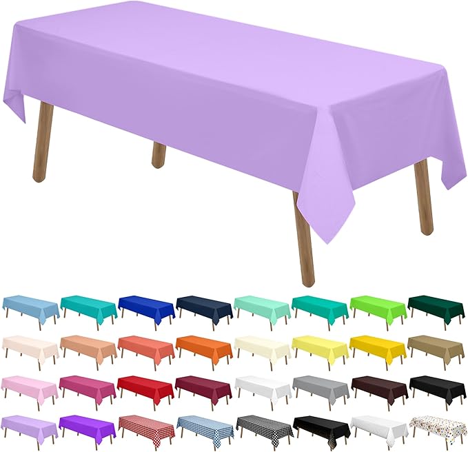 Lavender Plastic Tablecloths 2 Pack Lilac Disposable Table Covers 54 x 108 Inch. Bridal Shower Party Tablecovers PEVA Mauve Table Cloths for BBQ Birthday Wedding Parties 8 ft Rectangle Table Use