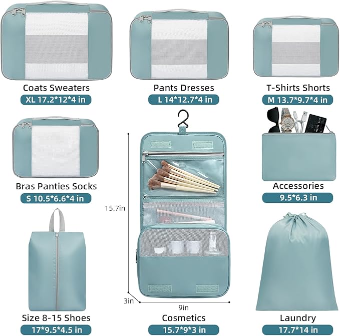 BAGAIL 6 Set/8 Set/10 Set Packing Cubes Various Sizes Packing Organizer for Travel Accessories Luggage Carry On Suitcase