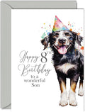 8th Birthday Cards for Son - Party Dog - Happy Birthday Card for 8 Year Old Son from Dad Mum, 5x7 Inch Bday Boys Boy Kids Greeting Cards Gift for Son Birthday Gifts