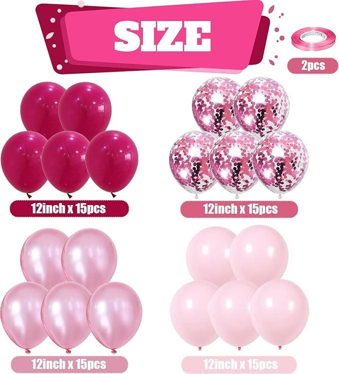 Togvu Hot Pink and Baby Pink Balloons, 60 Packs 12 Inch Premium Pink Latex Balloon with Confetti Balloon for Valentine's Day, Birthday, Baby Shower, Wedding, Princess Theme Party Decoration