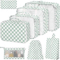 8 Set Packing Cubes for Suitcases,Suitcase Organizer with Shoe,Cosmetics,Clothing, and Accessories Bags for Travel Luggage Organizer Women Men(Green Checkered)