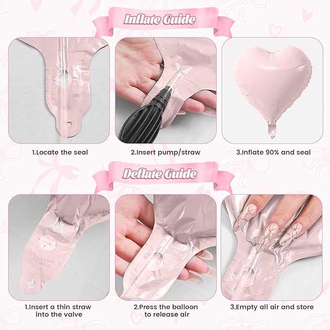 Paready Pink and Cream Heart Balloons, 38 Inch Bow Balloons, Dusty Pink Pearl White Sand White Balloon and Bow Heart Shaped Foil Balloon for Girls Birthday Bridal Baby Shower Valentines Decorations