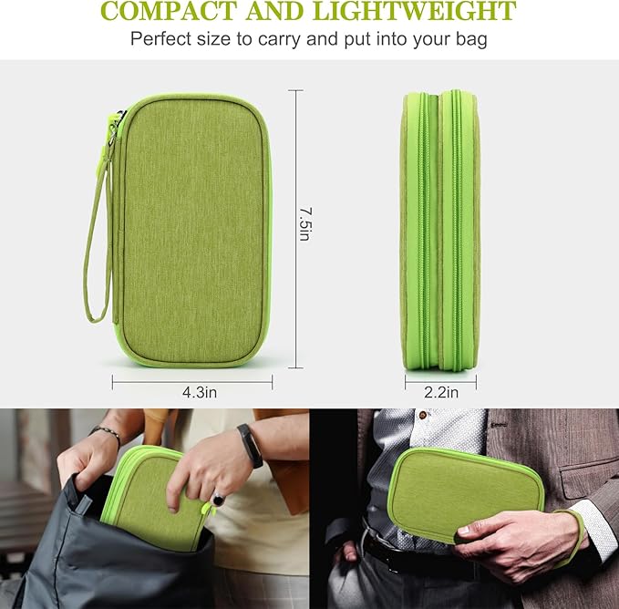 FYY Travel Cable Organizer Pouch Electronic Accessories Carry Case Portable Waterproof Double Layers All-in-One Storage Bag for Cord, Charger, Phone, Earphone Green