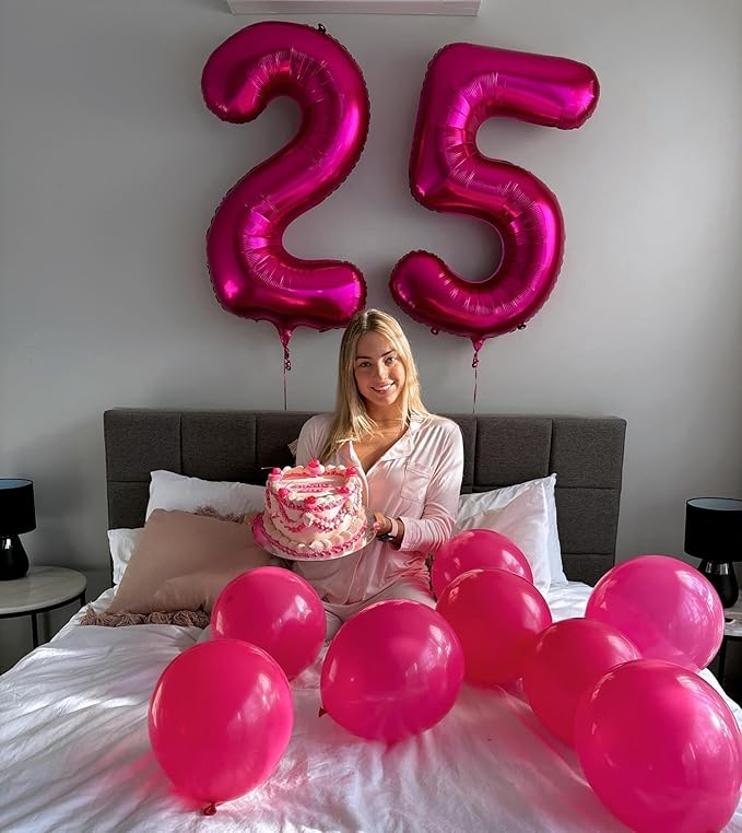 Hot Pink Number 16 Balloons 40 inch, 16 Number Balloons, 16th Birthday Decorations for Girls 16 Year Old Hot Pink Party Supplies
