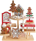 Gingerbread Christmas Decorations 8 PCS Tiered Tray Decor Set, Cute Tabletop Christmas Decor for Home Shelf Mantel Fireplace Office Desk Coffee Bar Xmas Table Centerpieces Tray Objects Holiday Baking